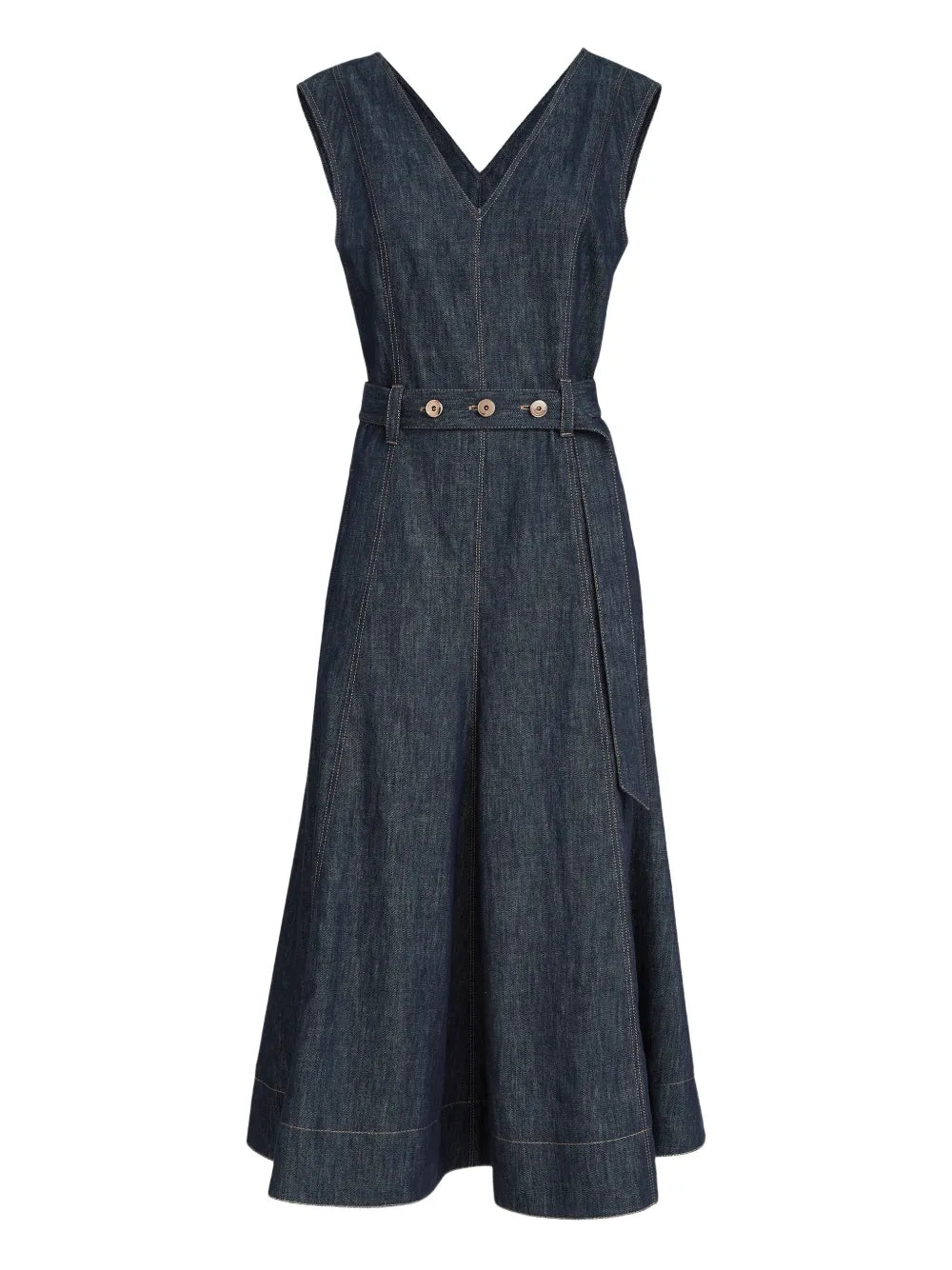 Brunello Cucinelli Denim Effect Sleeveless Midi Dress