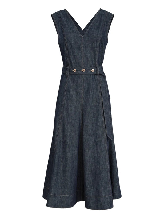 Brunello Cucinelli Denim Effect Sleeveless Midi Dress