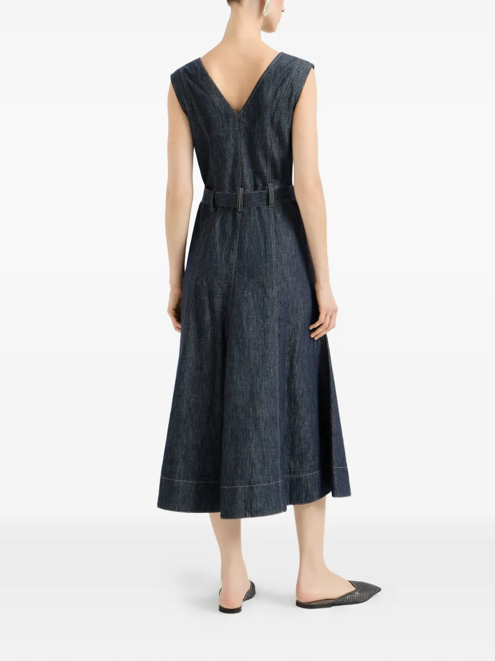 Brunello Cucinelli Denim Effect Sleeveless Midi Dress