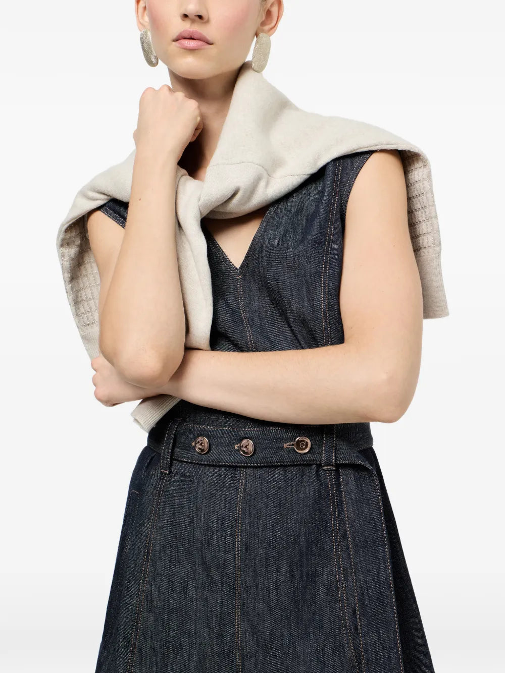 Brunello Cucinelli Denim Effect Sleeveless Midi Dress