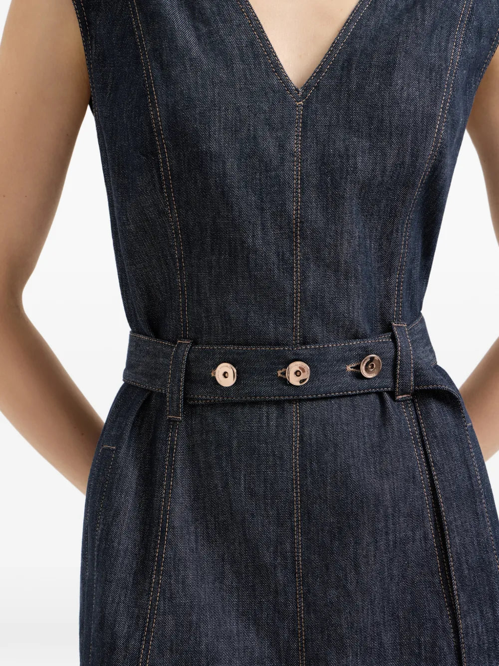 Brunello Cucinelli Denim Effect Sleeveless Midi Dress