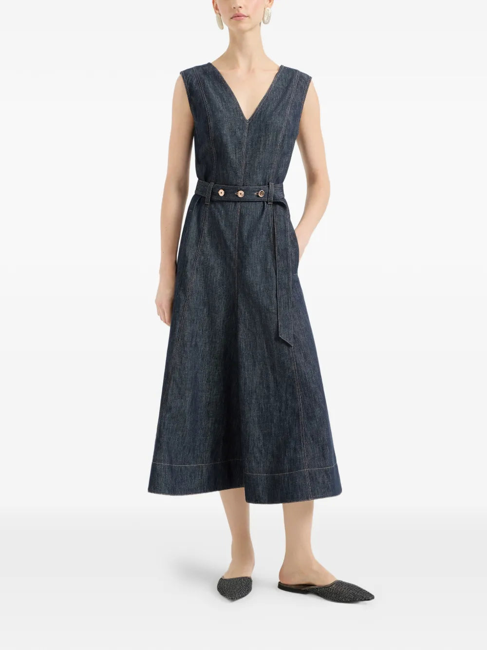 Brunello Cucinelli Denim Effect Sleeveless Midi Dress