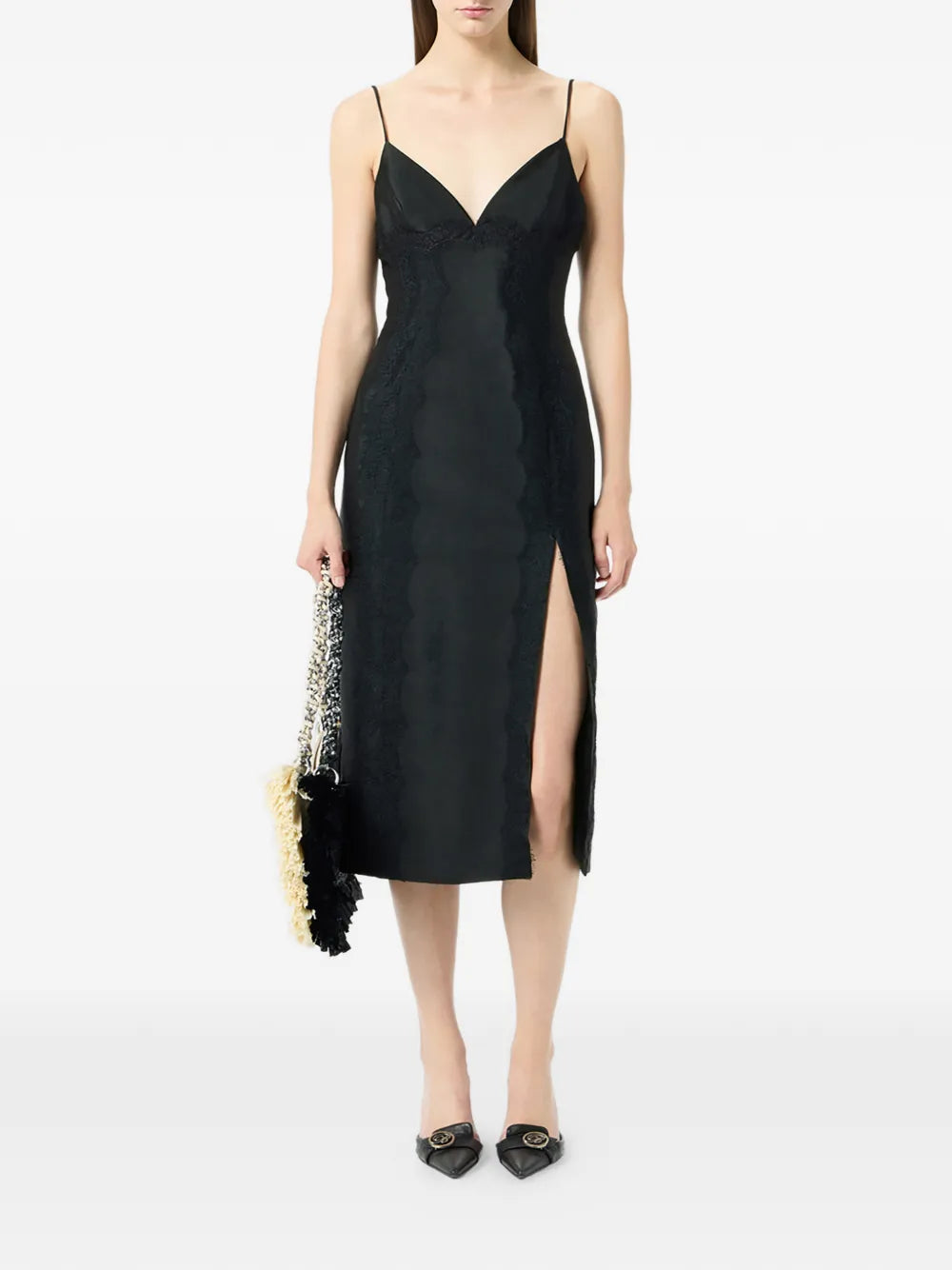 Blumarine Lace Detail Slit Midi Dress