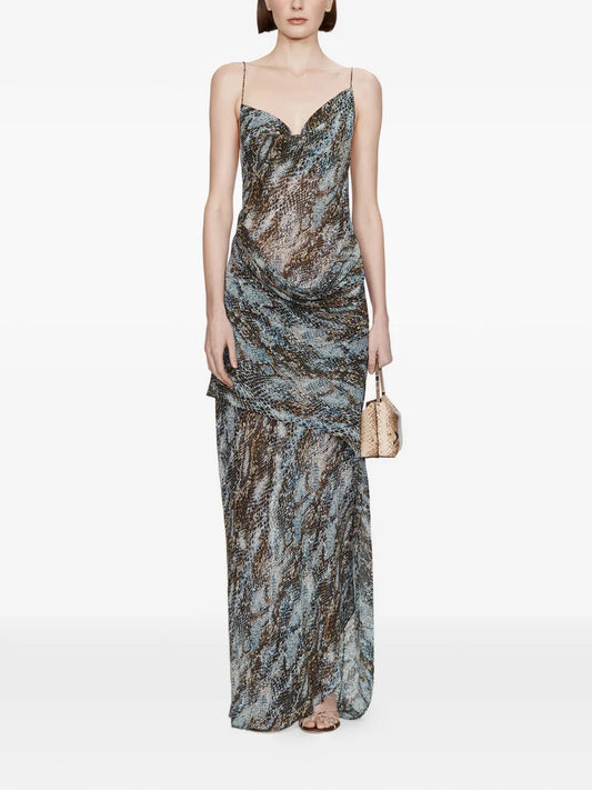 Christopher Esber Cowl Neck Printed Maxi Dress