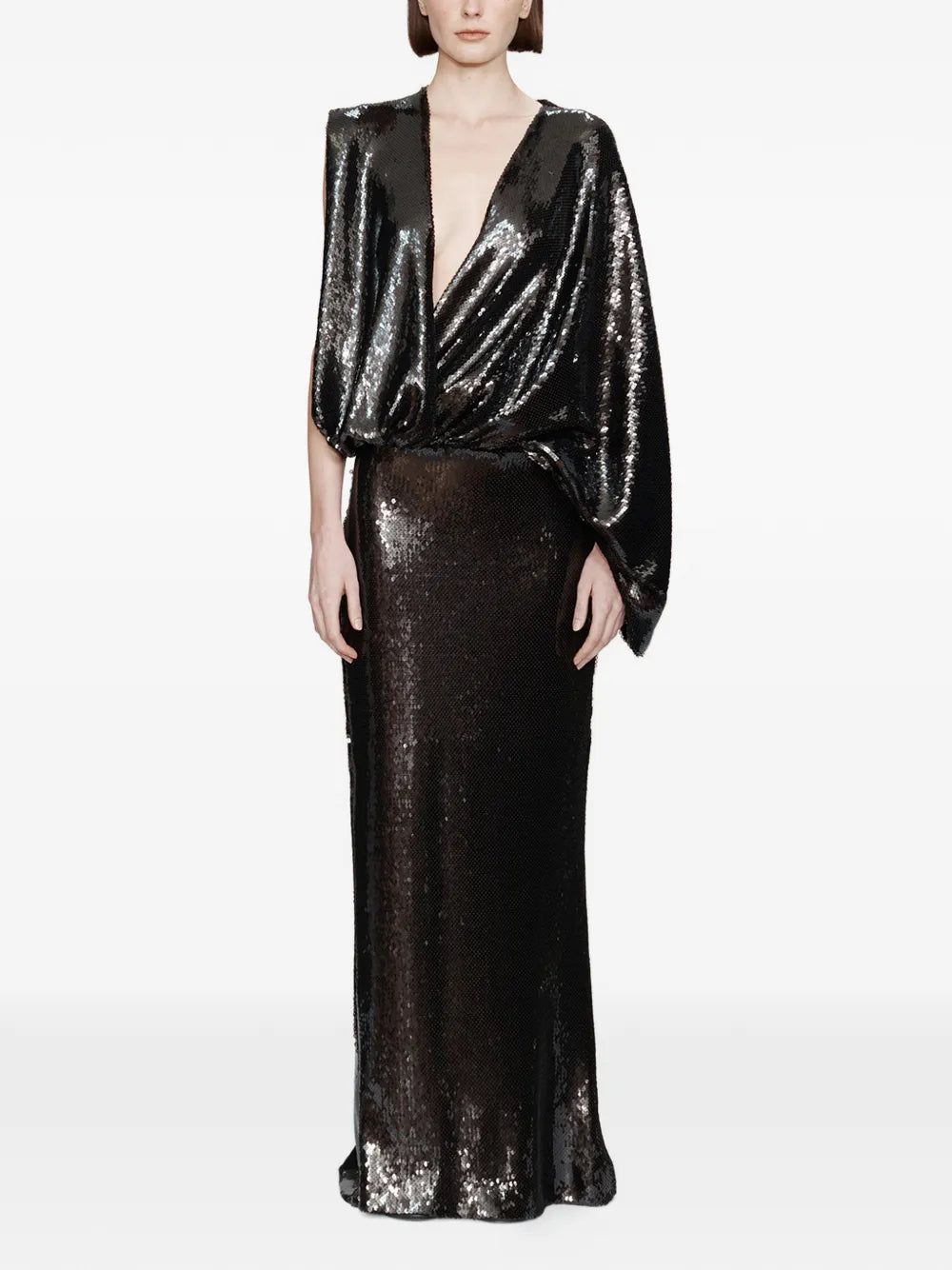 Christopher Esber Opaline Sequin Swaddled V Neck Gown