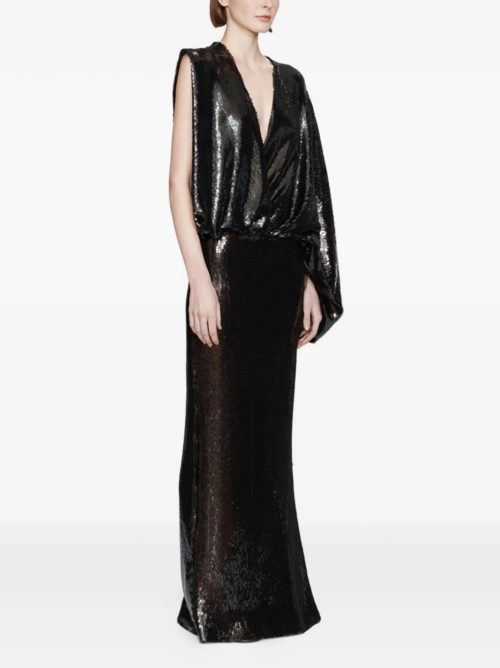 Christopher Esber Opaline Sequin Swaddled V Neck Gown