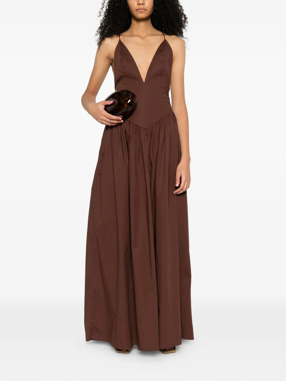 Adriana Degreas V Neck Gathered Maxi Dress