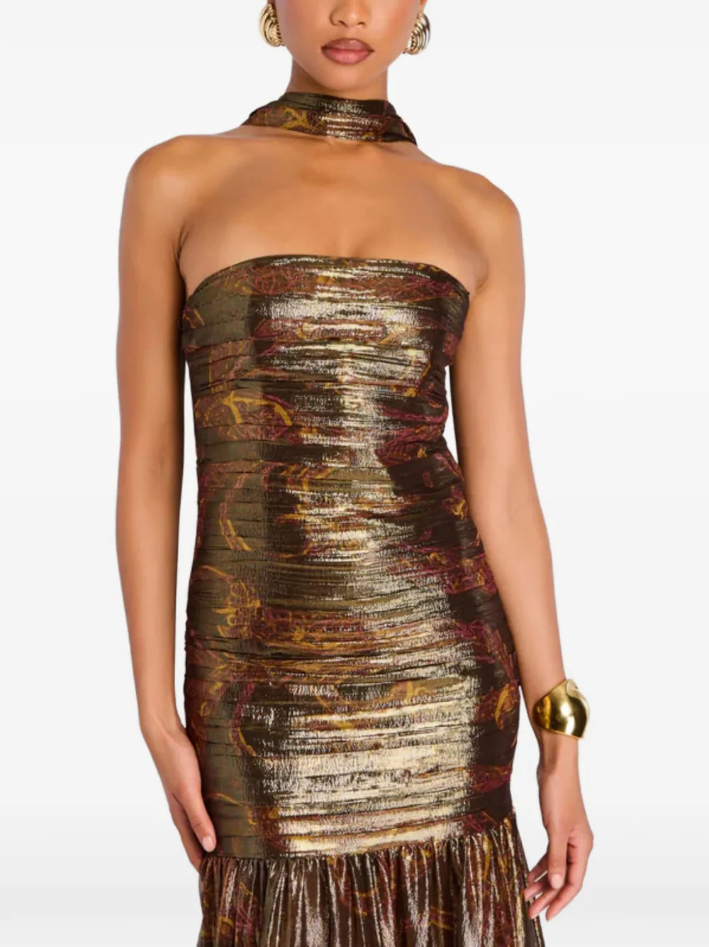 Retrofete Metallic Choker Strapless Dress