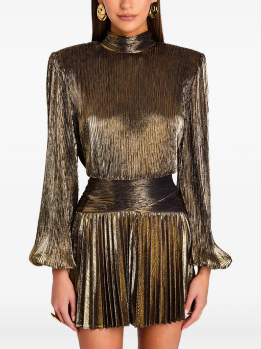 Retrofete Pleated High Neck Dress
