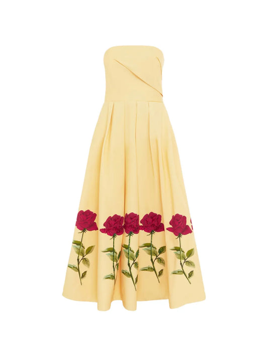 Leo Lin Strapless Rose Print Dress