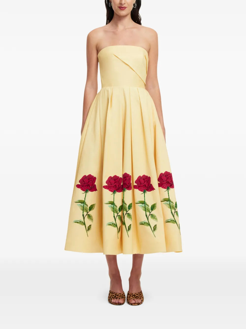 Leo Lin Strapless Rose Print Dress