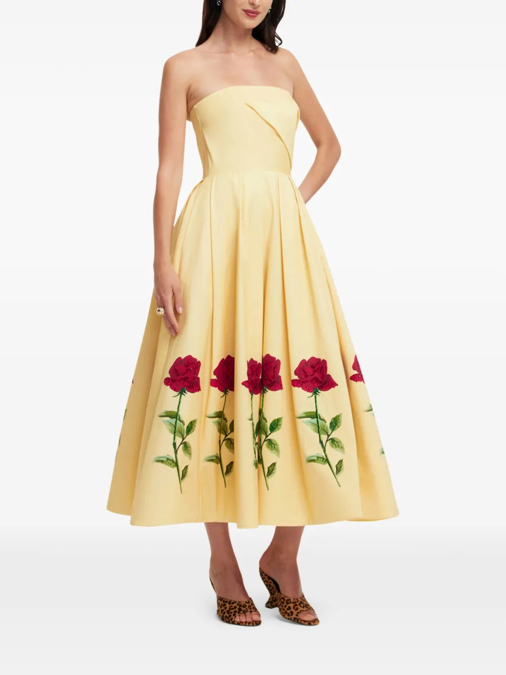 Leo Lin Strapless Rose Print Dress