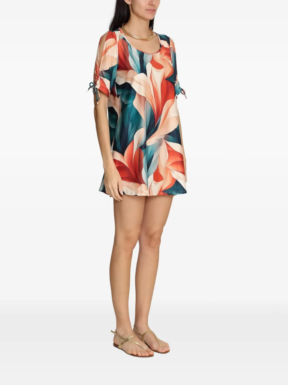 Lygia Nanny Batuira Gathered Sleeve Floral Print Mini Dress