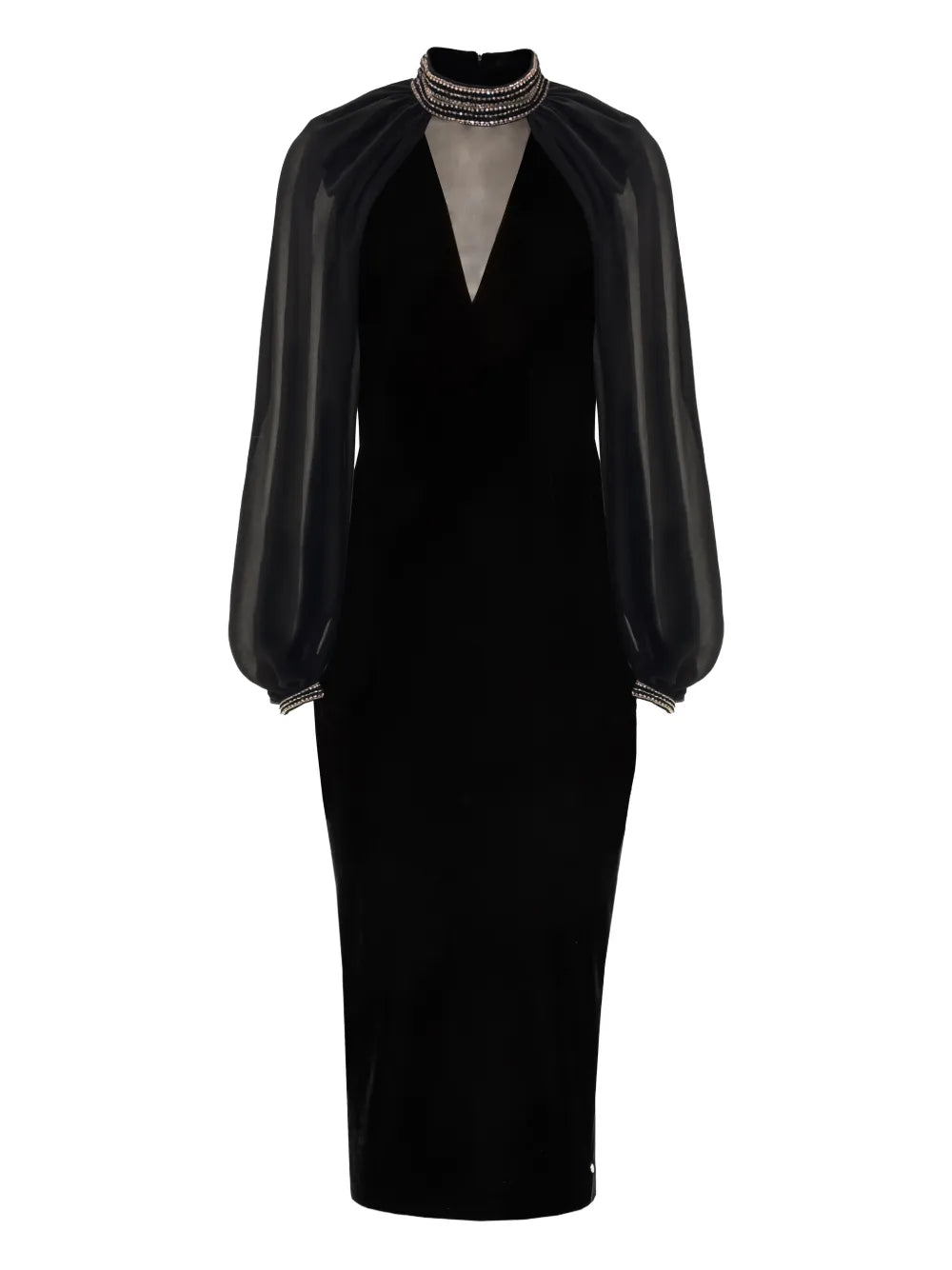 Nissa Crystal Embellished Velvet Midi Dress