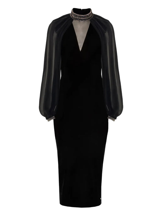 Nissa Crystal Embellished Velvet Midi Dress