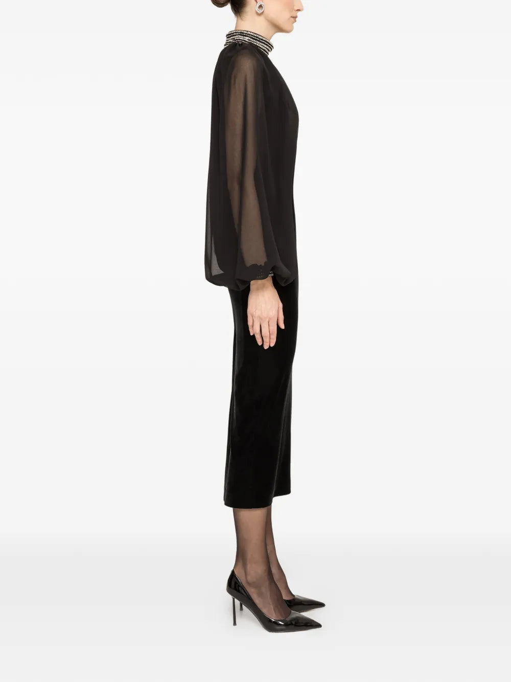 Nissa Crystal Embellished Velvet Midi Dress