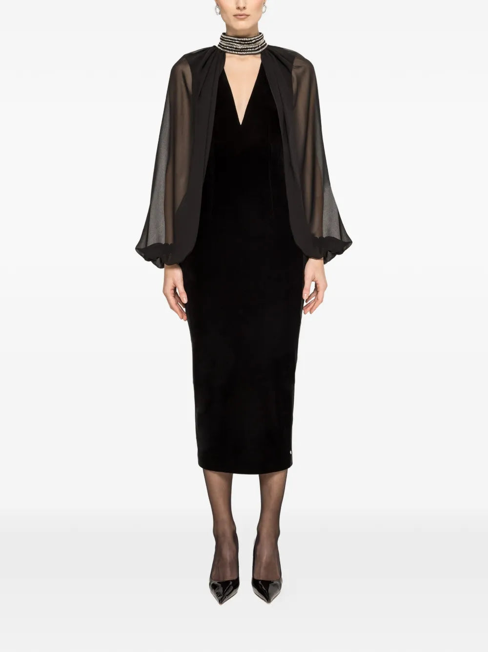 Nissa Crystal Embellished Velvet Midi Dress