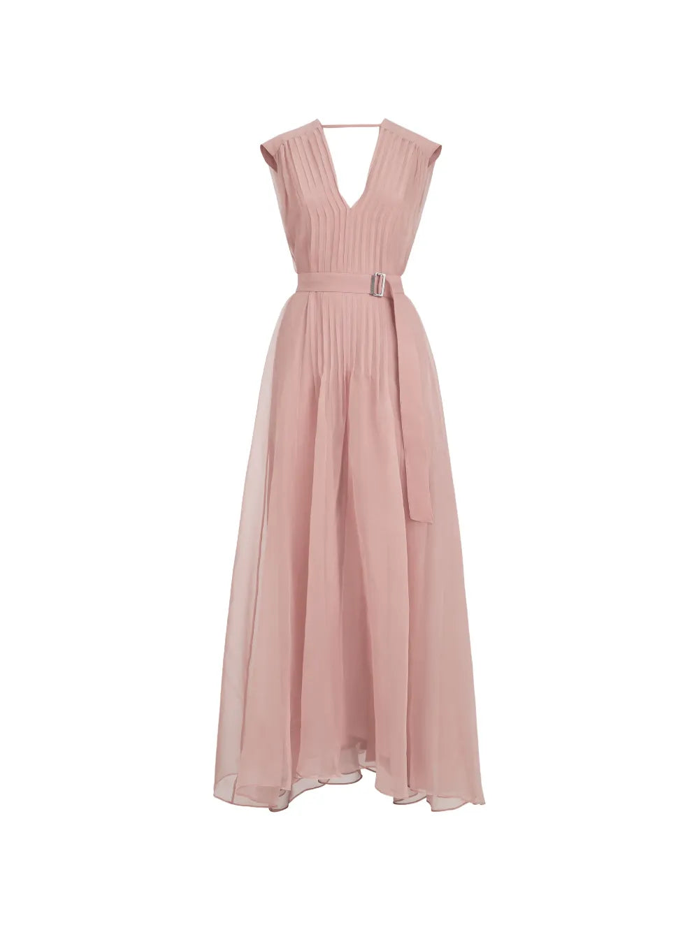 Brunello Cucinelli Belted Pleated Silk Maxi Dress