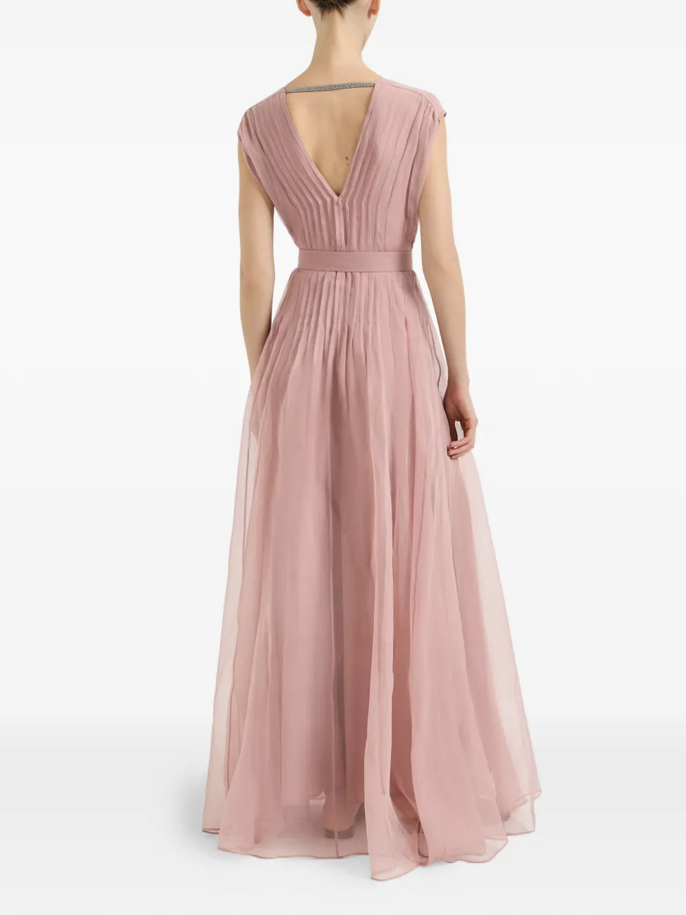 Brunello Cucinelli Belted Pleated Silk Maxi Dress