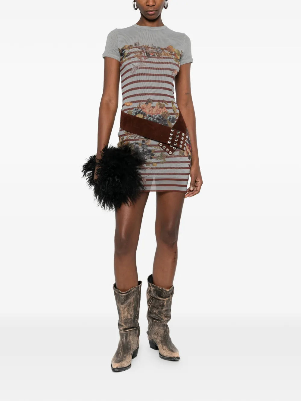 Jean Paul Gaultier Striped Floral Print Mini Dress