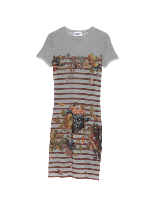 Jean Paul Gaultier Striped Floral Print Mini Dress