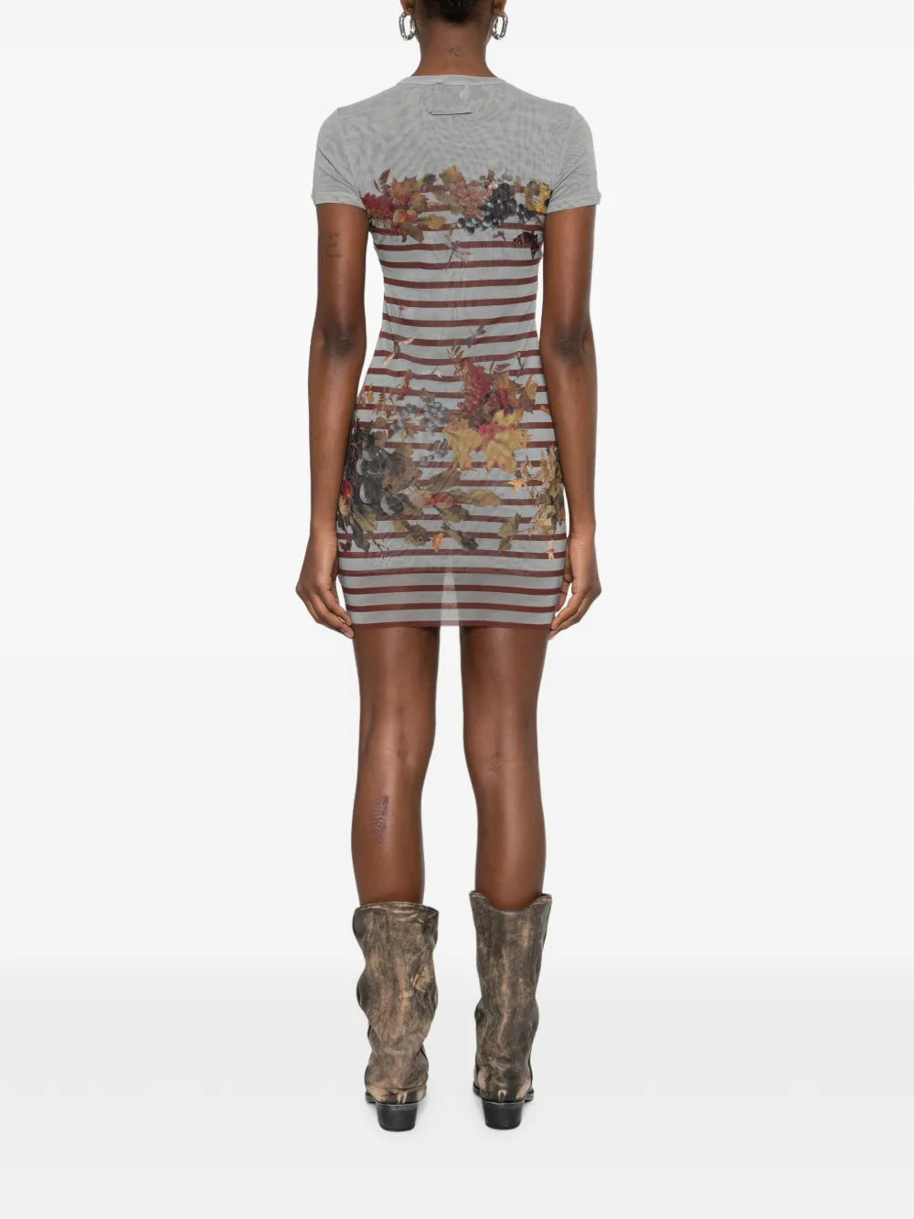 Jean Paul Gaultier Striped Floral Print Mini Dress