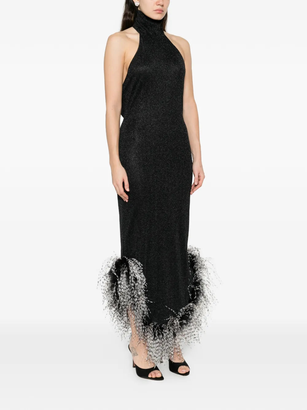 Oseree Feather Trim Midi Dress