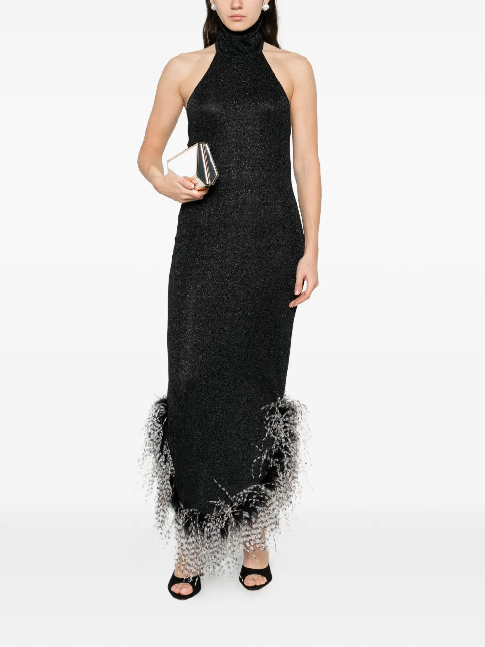 Oseree Feather Trim Midi Dress