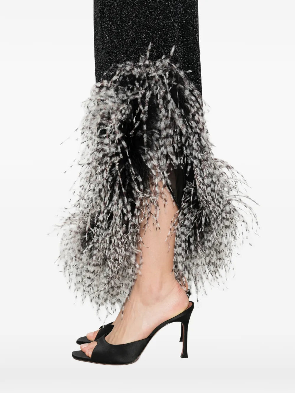 Oseree Feather Trim Midi Dress