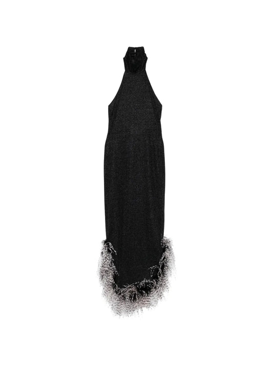 Oseree Feather Trim Midi Dress
