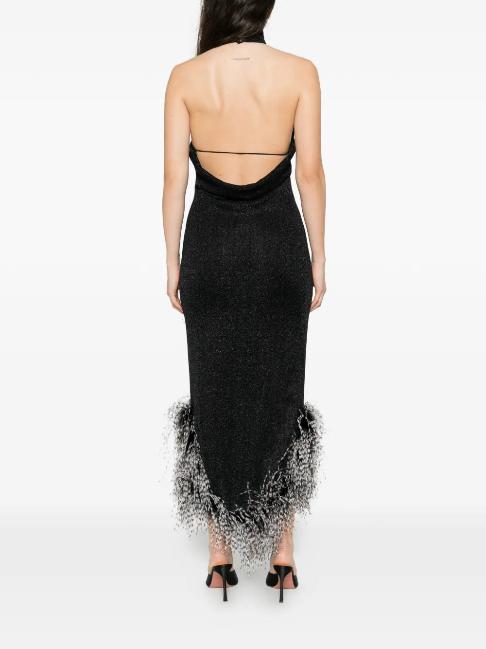Oseree Feather Trim Midi Dress