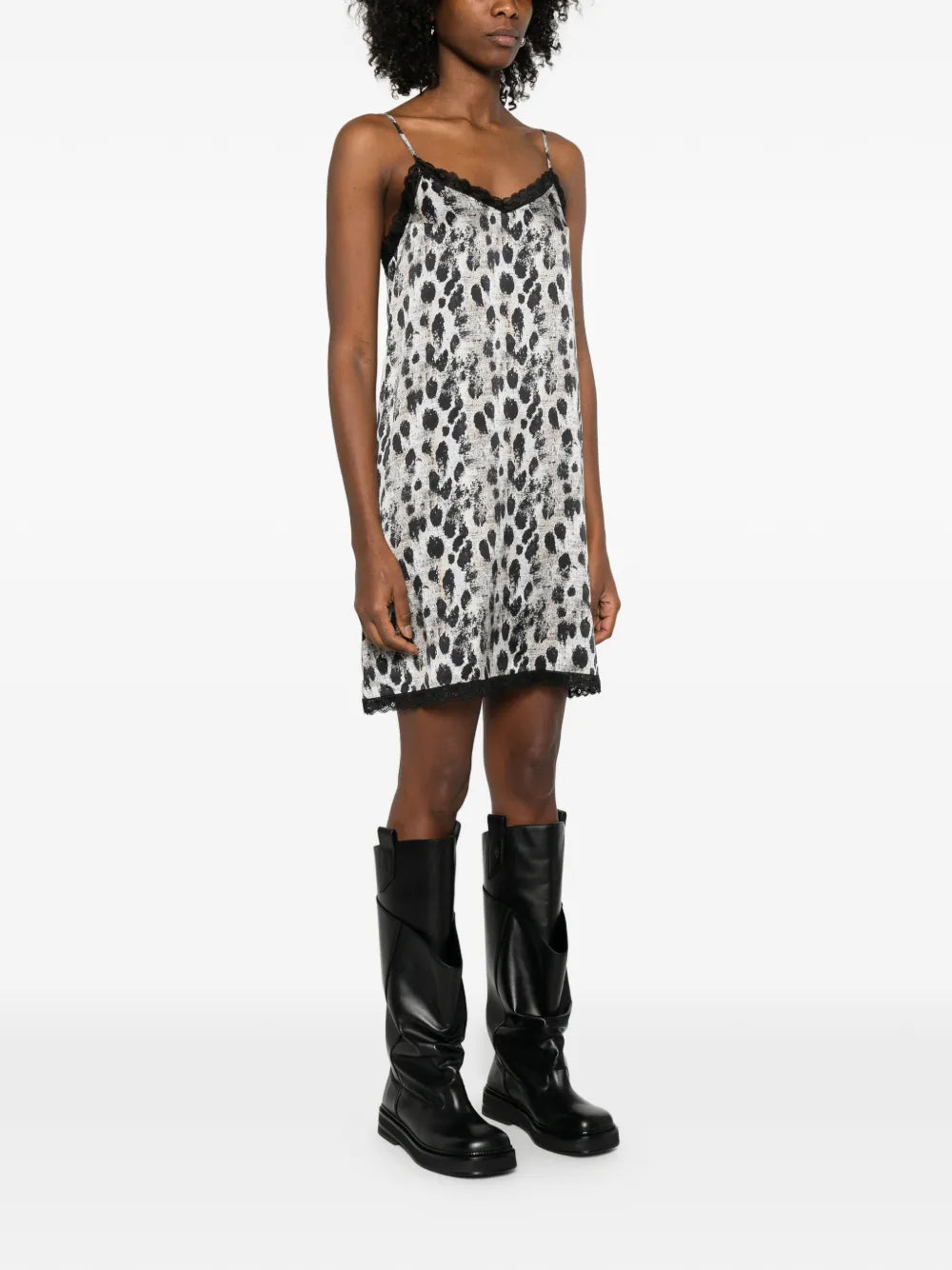 R13 Lace Trim Leopard Print Mini Dress