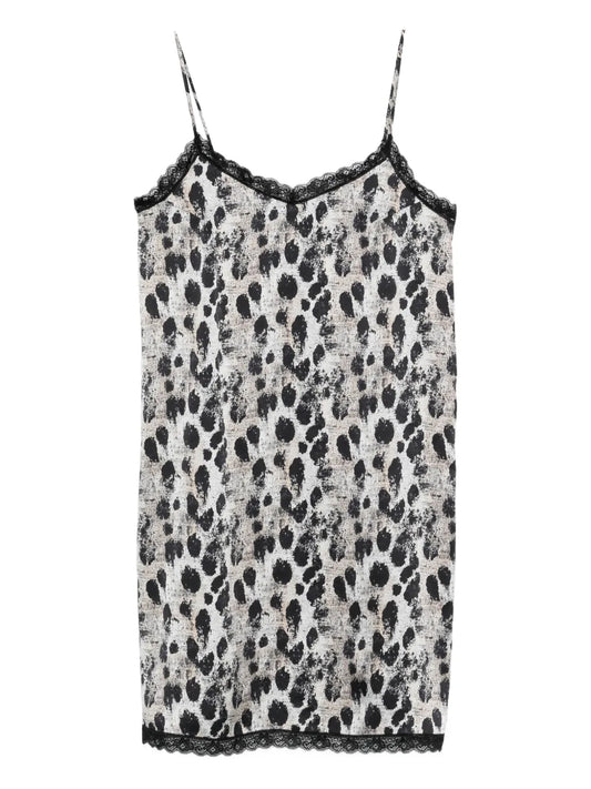 R13 Lace Trim Leopard Print Mini Dress