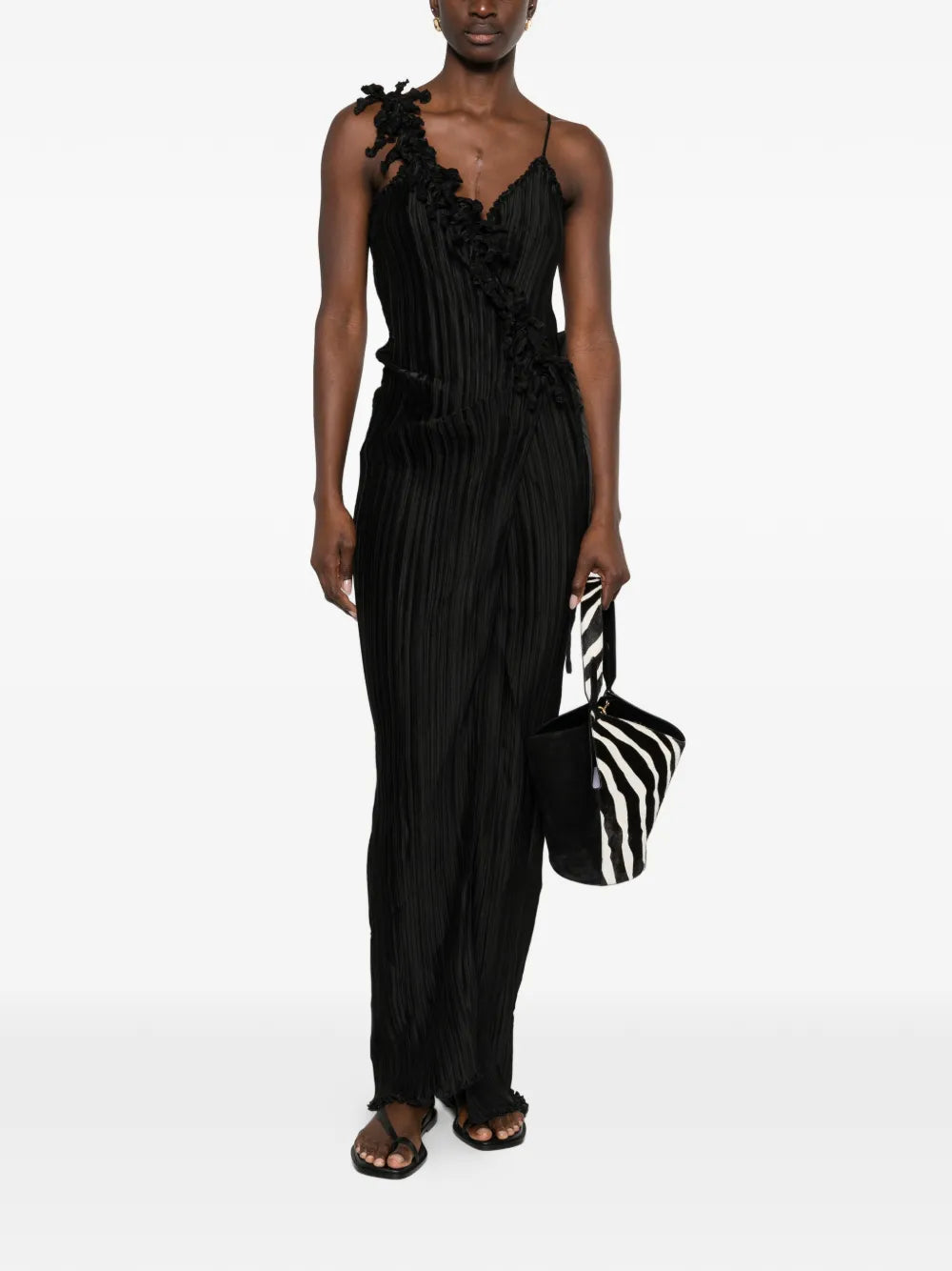 Daphne Valente Cyclon Ruffle Plisse Maxi Dress