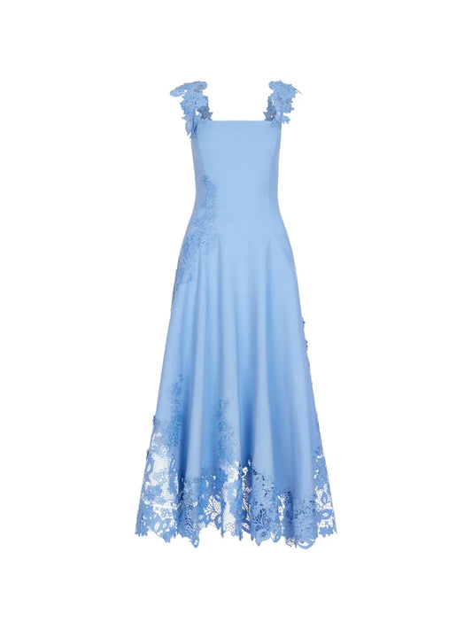 Oscar De La Renta Flower Embroidery Midi Dress