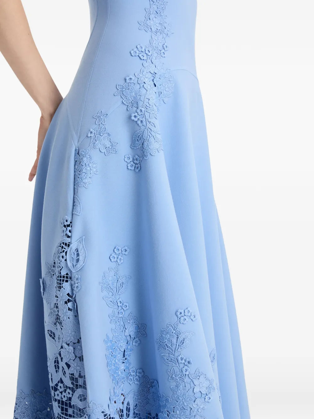 Oscar De La Renta Flower Embroidery Midi Dress