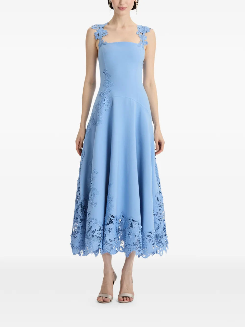 Oscar De La Renta Flower Embroidery Midi Dress