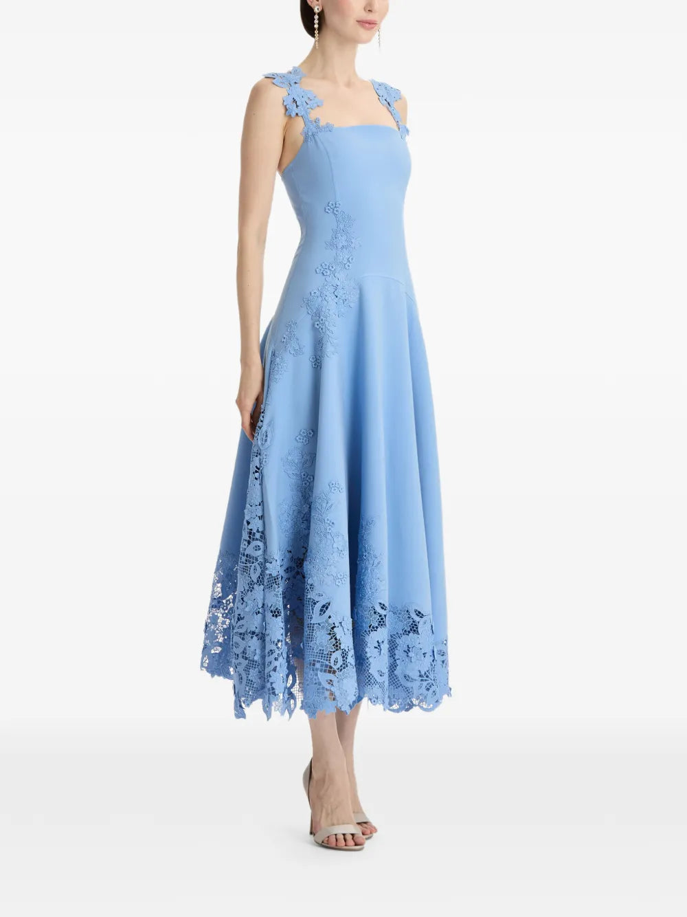 Oscar De La Renta Flower Embroidery Midi Dress