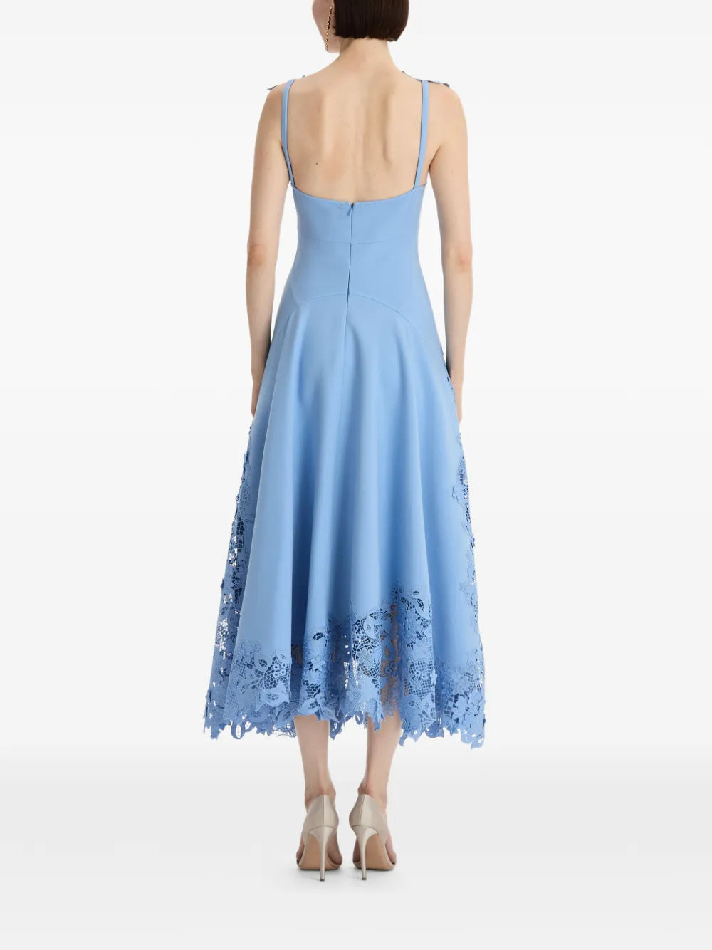 Oscar De La Renta Flower Embroidery Midi Dress