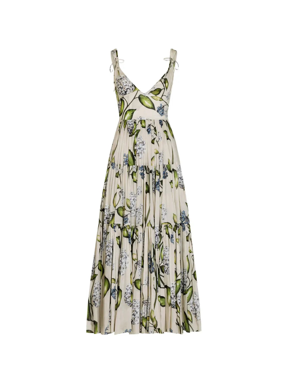 Oscar De La Renta Floral Print V Neck Midi Dress