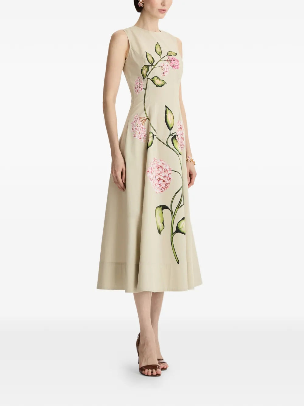 Oscar De La Renta Porcelain Flower Sleeveless Maxi Dress