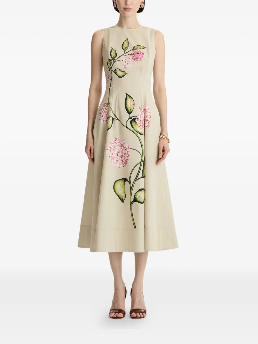 Oscar De La Renta Porcelain Flower Sleeveless Maxi Dress