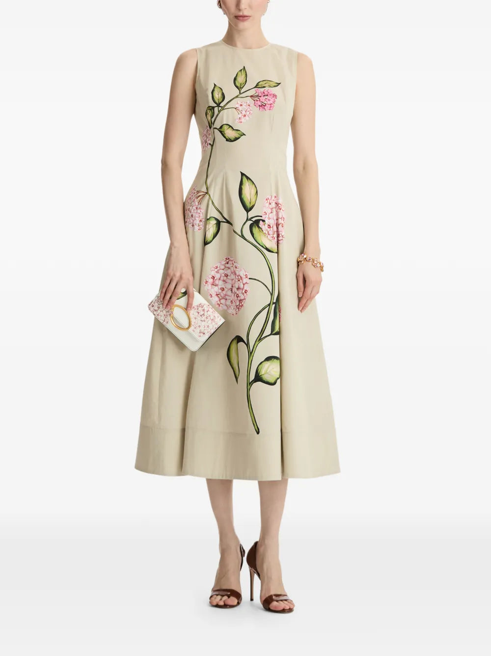 Oscar De La Renta Porcelain Flower Sleeveless Maxi Dress