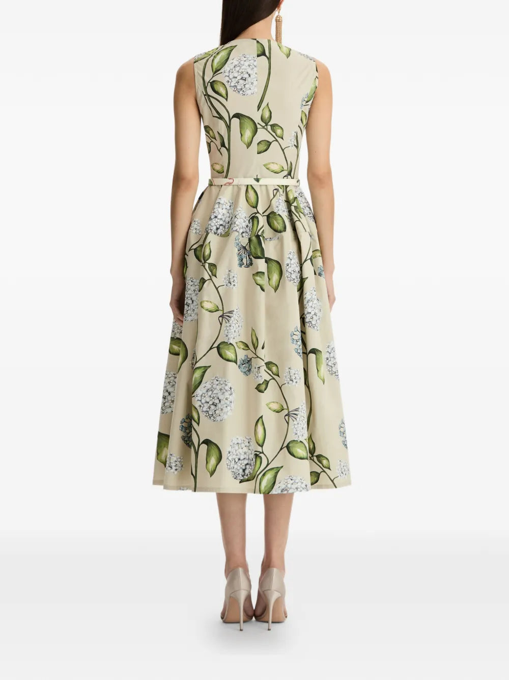 Oscar De La Renta Flower Print Sleeveless Midi Dress