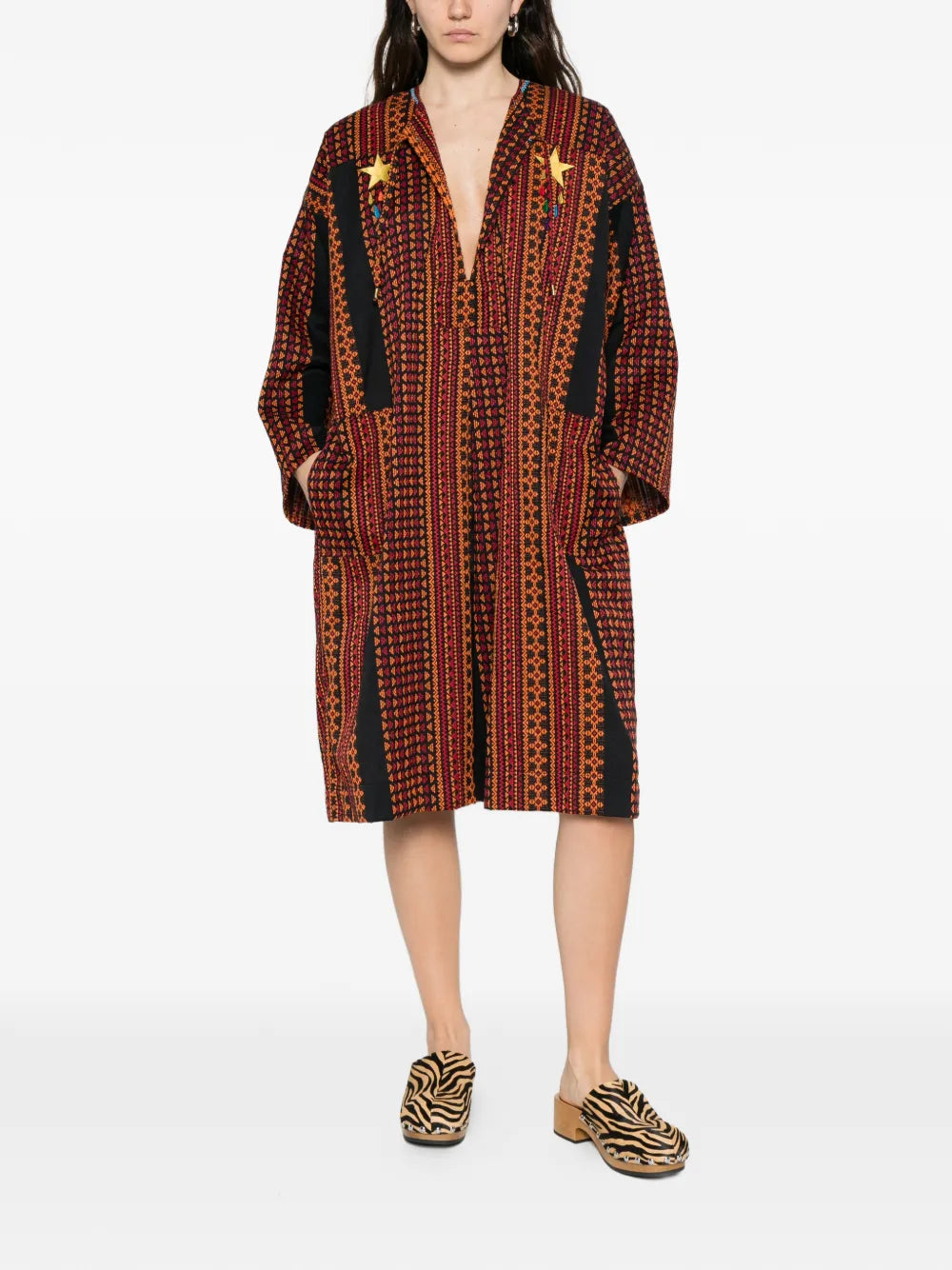 Monoki Sailor Aztec Star Embroidered Patterned Midi Dress