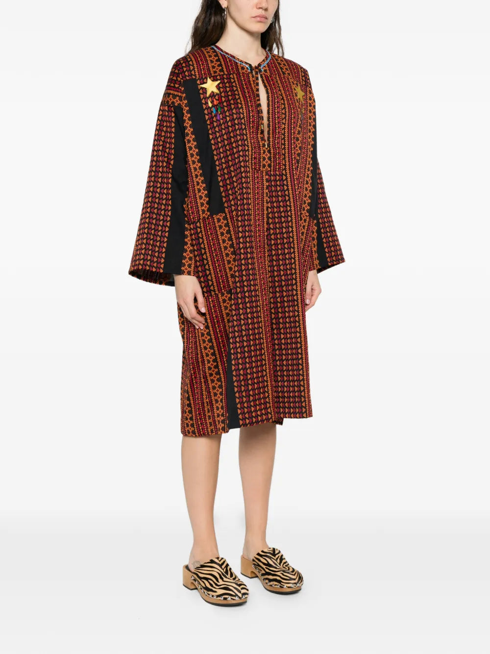 Monoki Sailor Aztec Star Embroidered Patterned Midi Dress