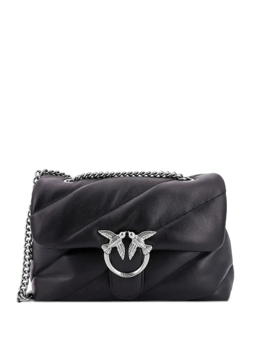 Pinko Medium Classic Love Matelasse Flap Leather Shoulder Bag