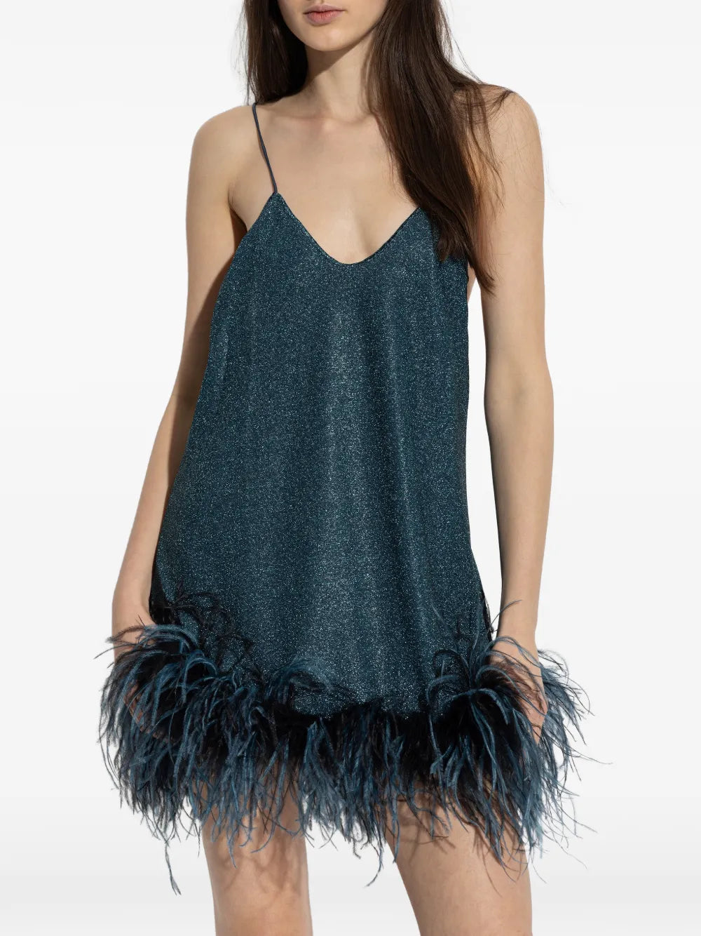 Oseree Feather V Neck Dress