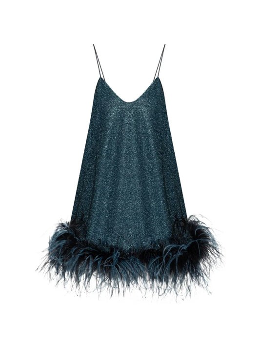 Oseree Feather V Neck Dress