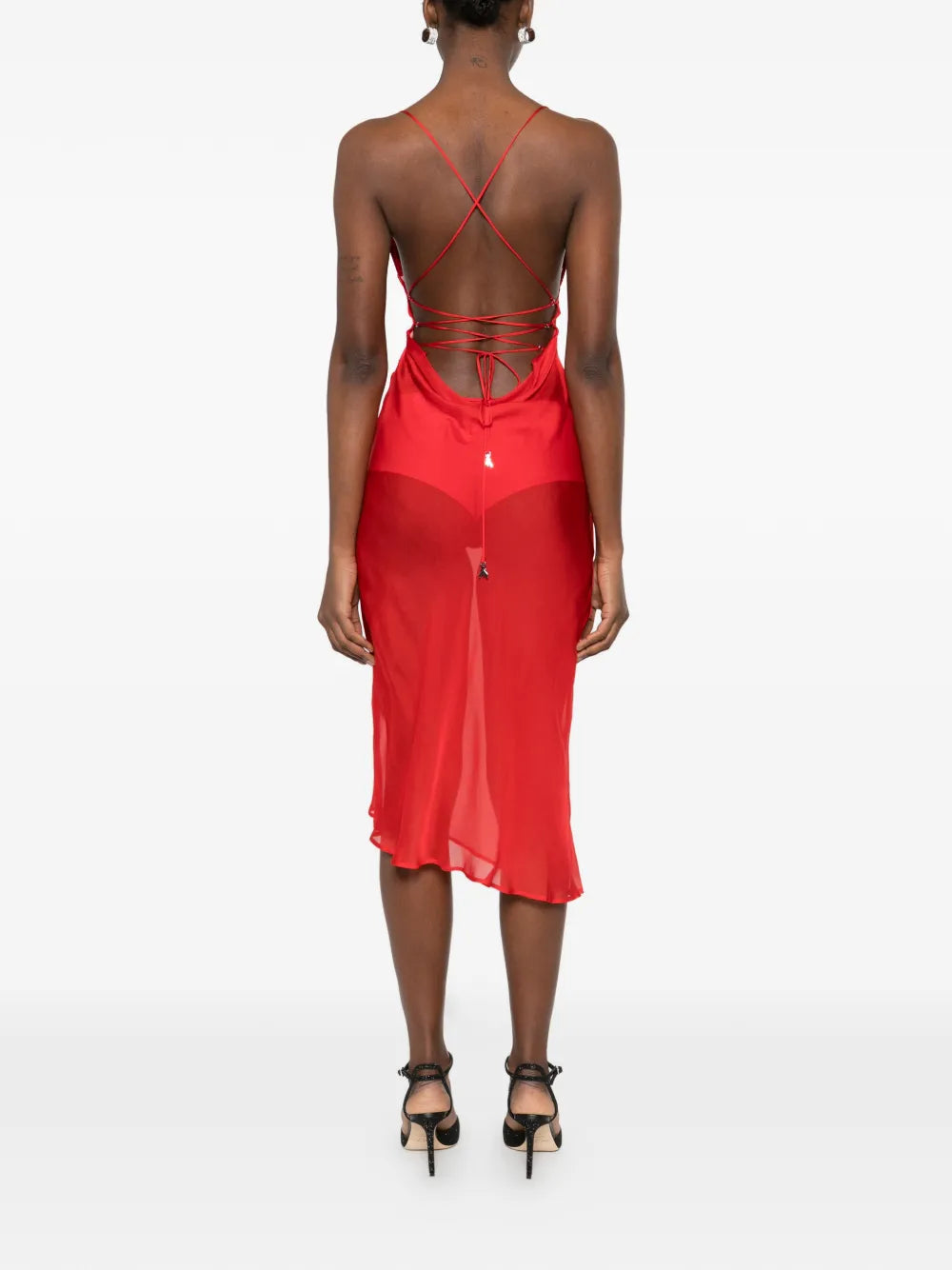 Patrizia Pepe Asymmetric Draping Silk Midi Dress